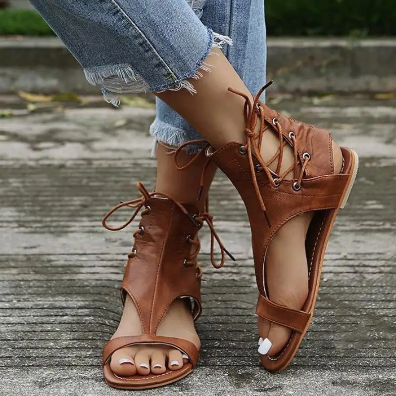 Sandals ladies wedge heel open toe fish mouth foreign trade Roman style sandals shoes cashmere zipper large size sandals