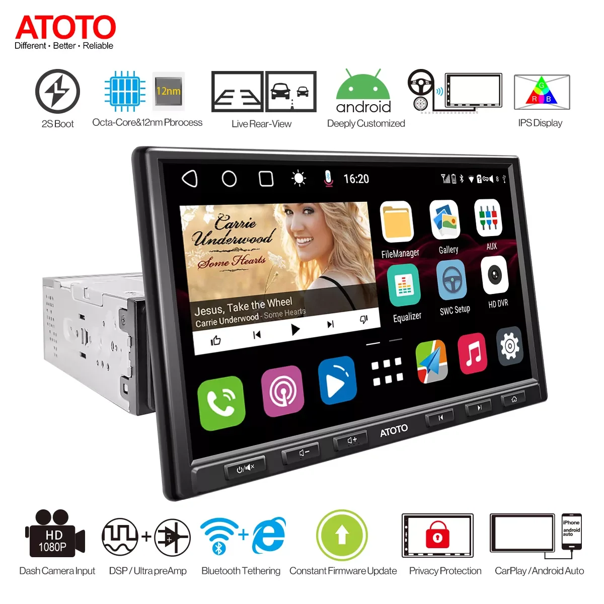 $265.50 ATOTO AE-S8G1A84SD-X Wireless WiFi Bluetooth 8inch Car Stereo Radio Receiver 1din Android 10.0 Audio Video Multimedia Players