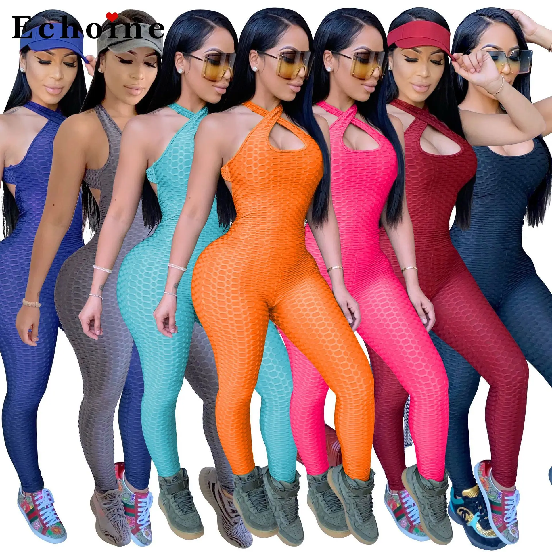 

Cross Halter Cutout Jumpsuits Women Sleeveless Backless Sexy Bodycon Romper Casual Sports Long Pants Playsuit Onesies Overalls