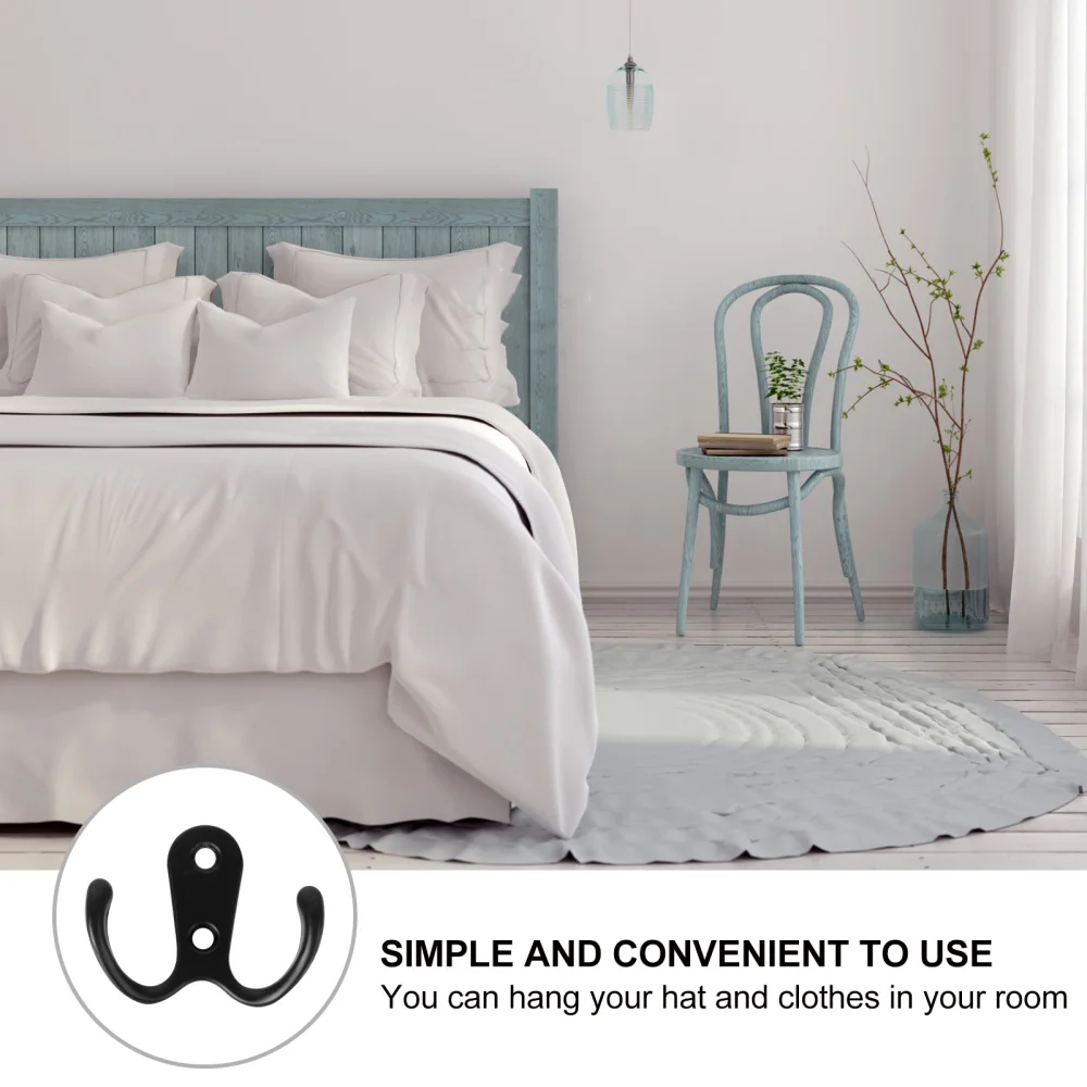 

10pcs 2-Pronged Coat Hooks Wall-mounted 2 Hole Towel Hanger for Coats Hats Clothing(Black)