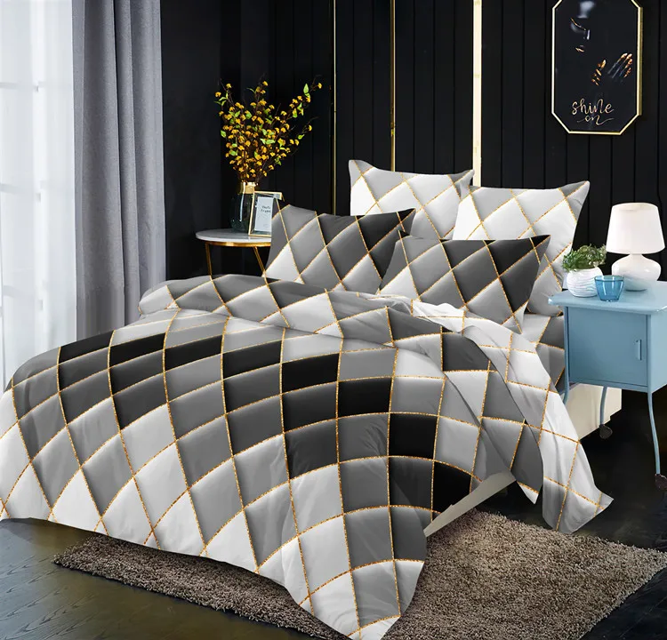 

Hot-Selling Bedding Light Luxury Style Gilt Line Geometric Element Rhombus Line Quilt Cover Kit