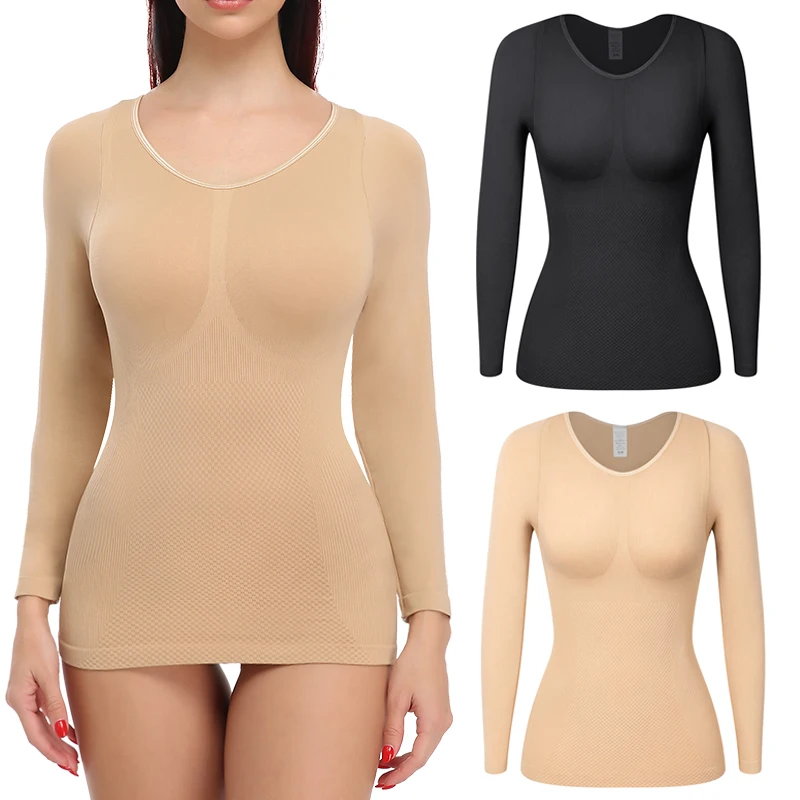 

Термобелье, топы, женский теплый костюм с длинным рукавом на зиму и осень, Утягивающее Корректирующее белье, нижнее белье, Термофутболка, ут...