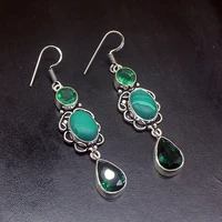 gemstonefactory big promotion single unique 925 silver green jasper topaz women ladies gifts dangle drop earrings 20212205