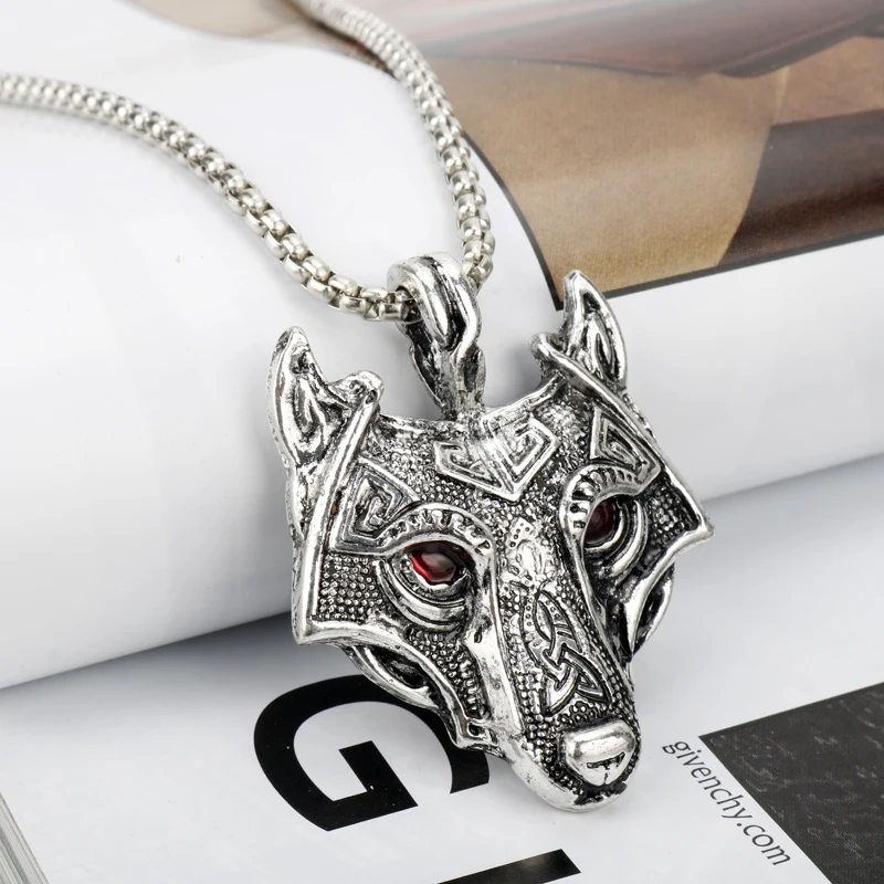 Винтажное ожерелье с подвеской в виде головы волка 4 цвета кристальных глаз