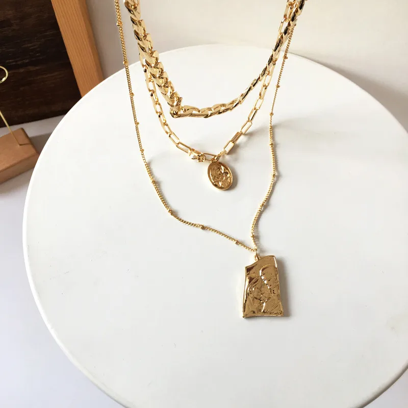 Женское многослойное ожерелье с подвеской цепочкой неправильной геометрической