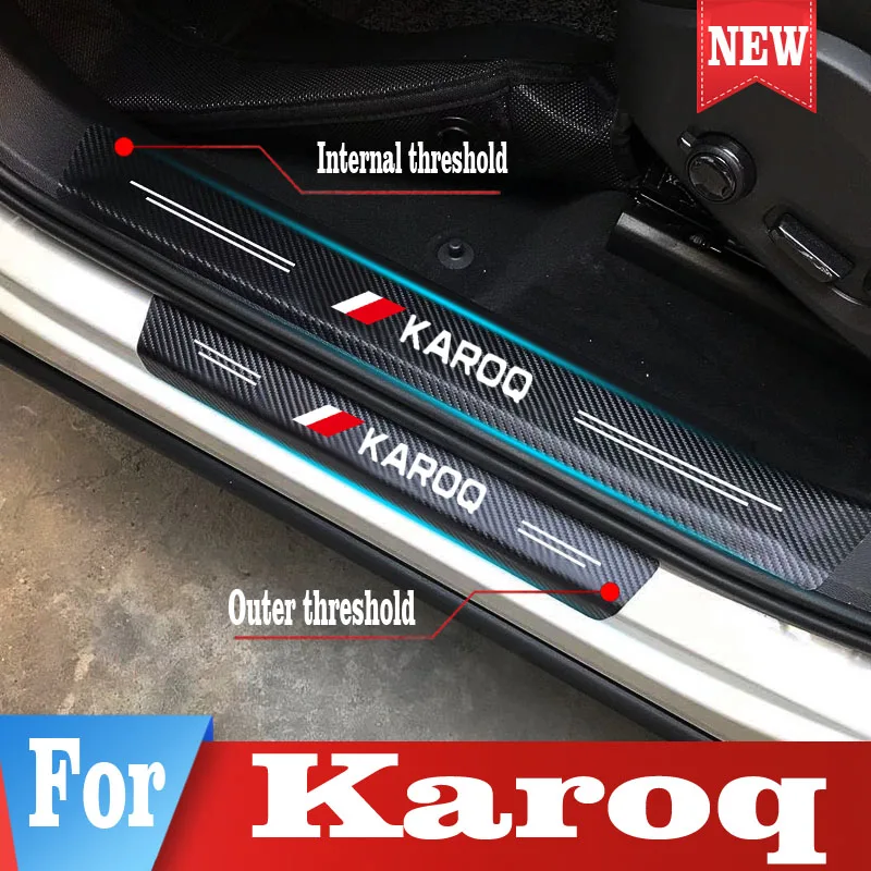 

For Skoda Karoq PU Leather Car Sticker Door Sill Plate Threshold Protector Decals Pedal Cover Car Tuning Trim Accessories