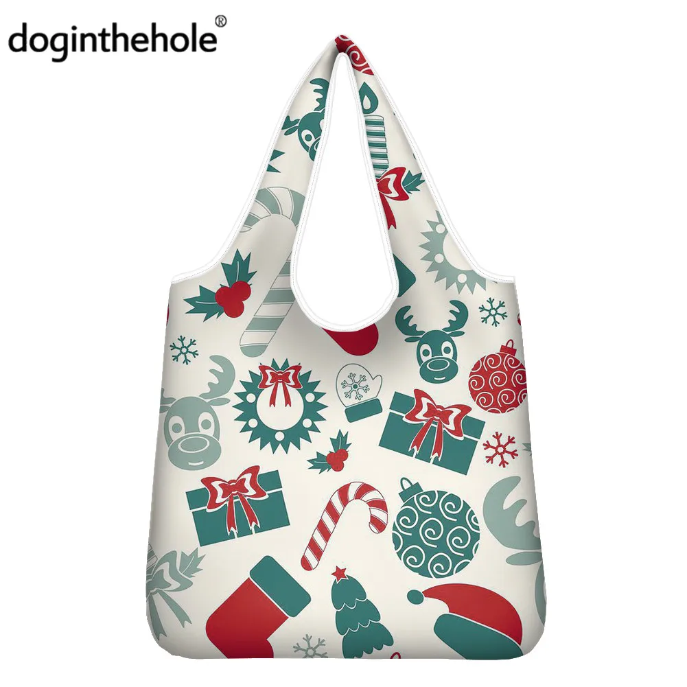 

Doginthehole Christmas 2022 Family Shopper Bags Supermarket Vegetable Fruit New Year Large Storage Shoulder Sac Foldable ECO Bag