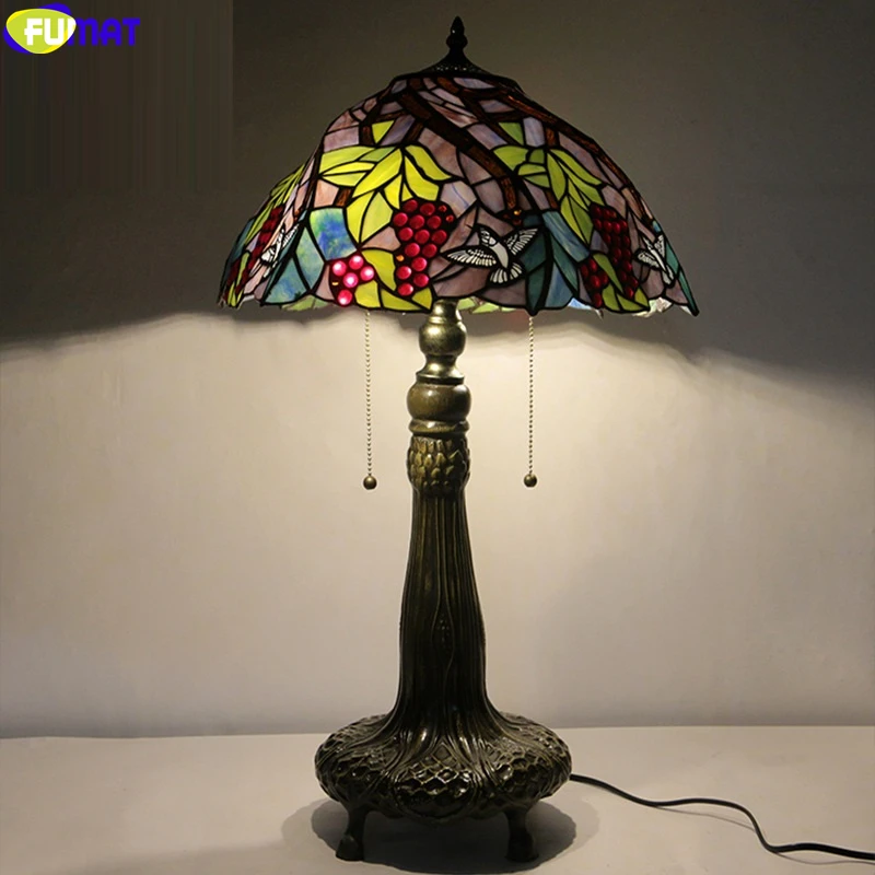 

FUMAT 2020 New Tiffany Style Table Lamp Stained Glass Desk Light Jade Colorful Alloy Frame Handicraft Art Decor Gift Lighting