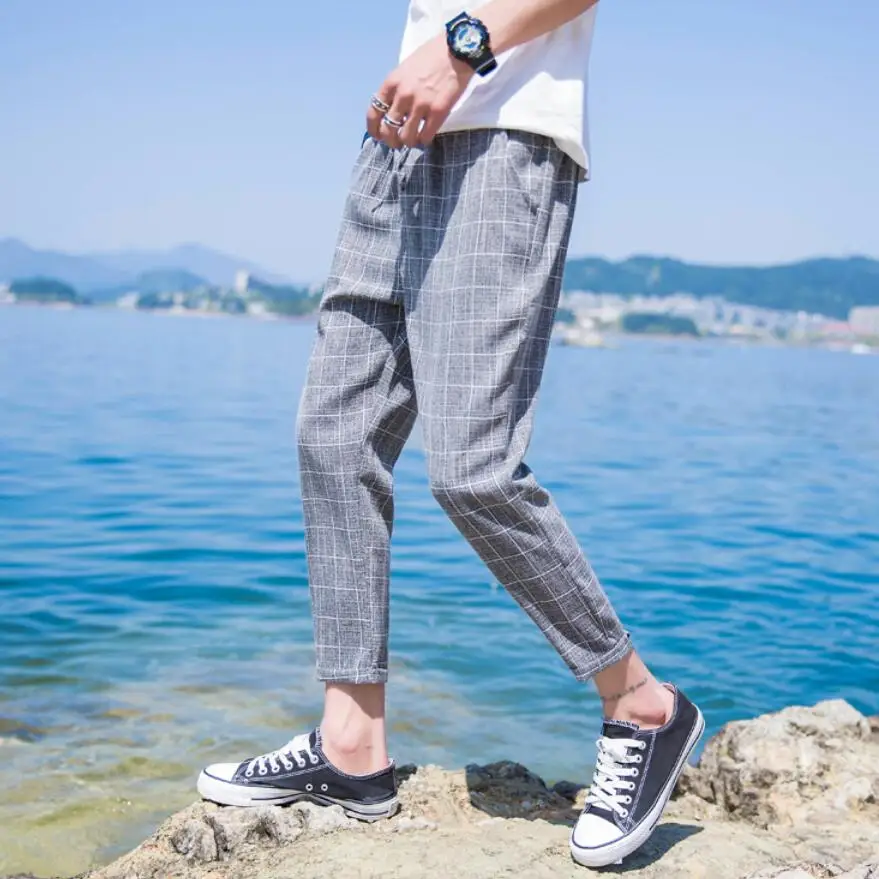 Мужские повседневные облегающие брюки удобные клетчатые Гарун с эластичной
