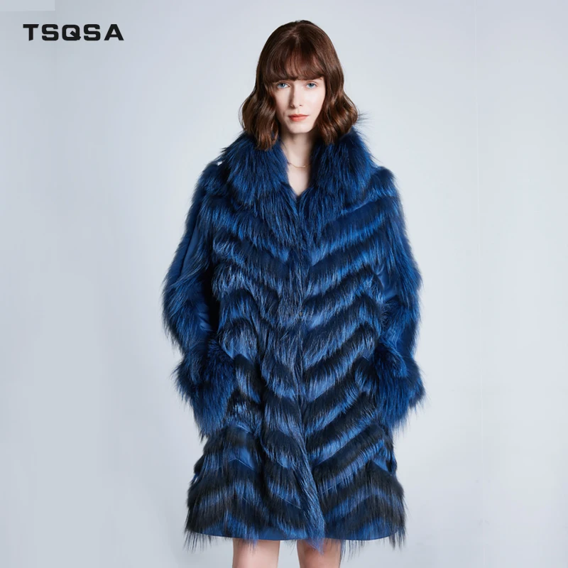 TSQSA Новая женская зимняя теплая шуба из натурального меха Двусторонняя Женская одежда из натурального Лисьего меха Повседневная Брендовая женская куртка TAC1924