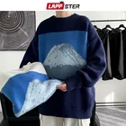 Свитер LAPPSTER мужской в стиле Харадзюку, свитер с изображением Снежной Горы, 2022, модные пуловеры оверсайз в Корейском стиле, Мужской винтажный вязаный свитер, одежда