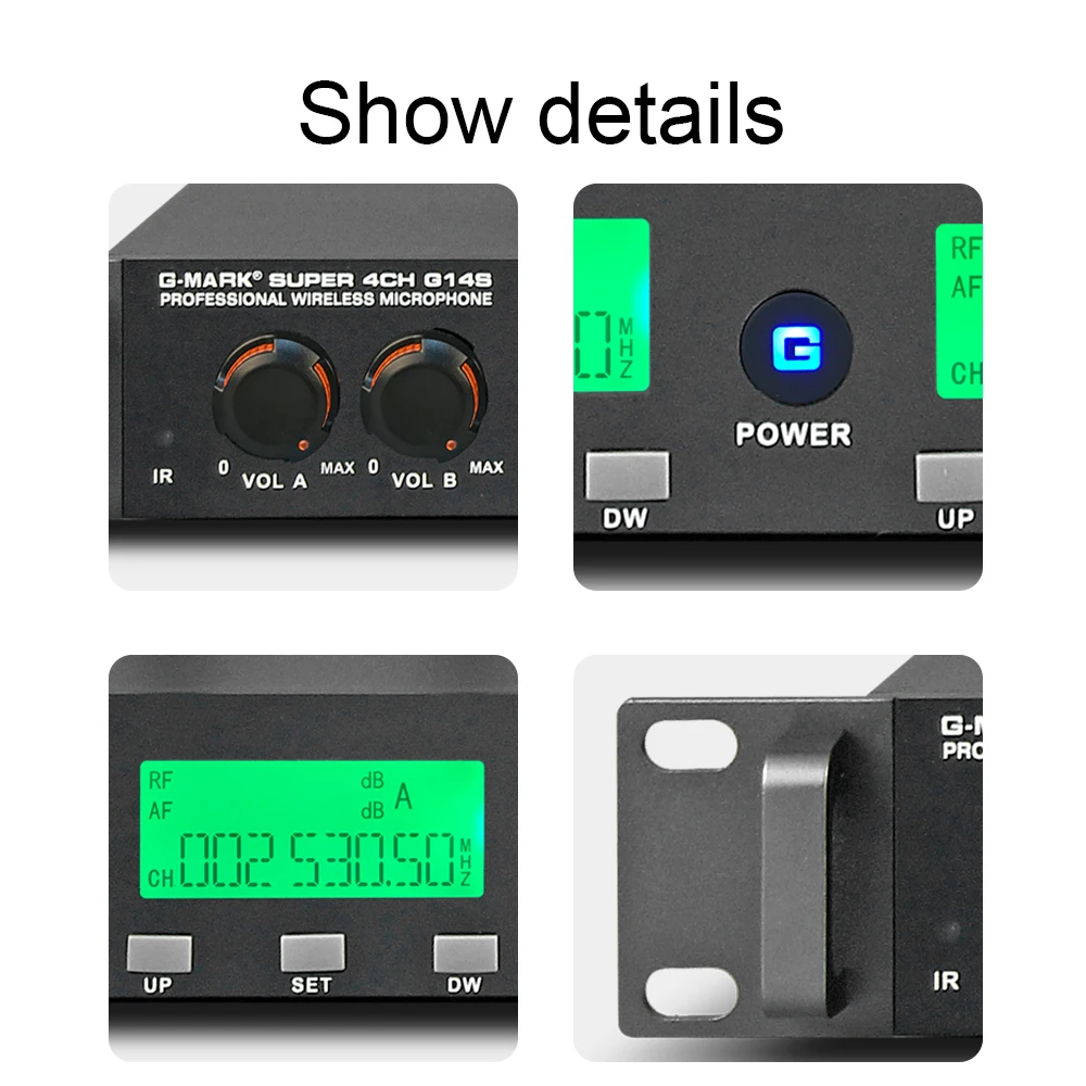 4 Канала беспроводного микрофона G-MARK G14S UHF Вручную Микрофон Выбираемой Частотой Изготовленный из Металла 150м Для Церковной Сцены Речи.