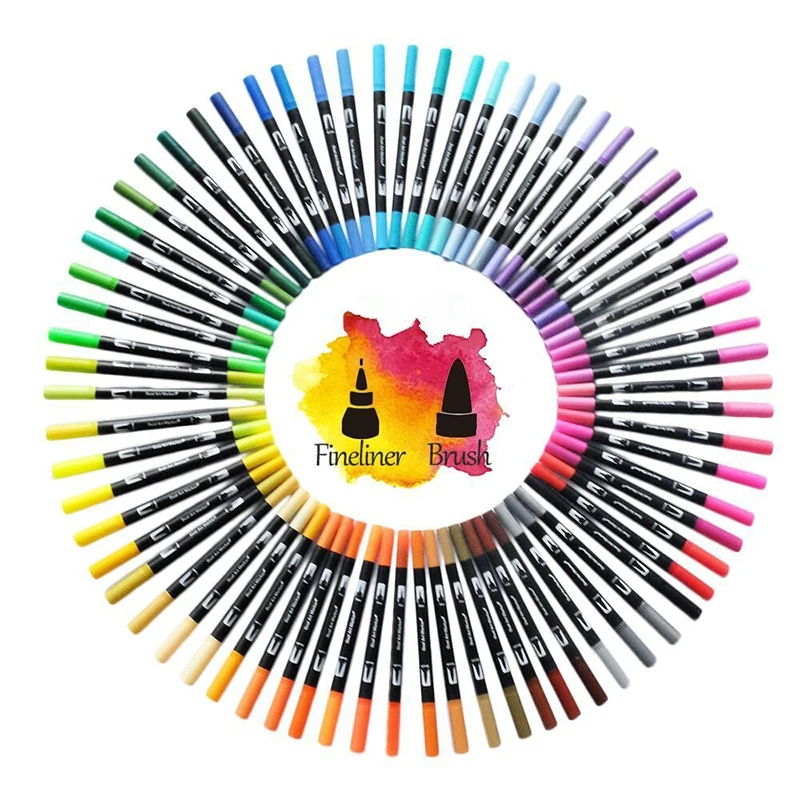 FineLiner Dual Tip Brush Art Markers Pen 12/48/72/100/120 Colors Watercolor Pens For Drawing Painting Calligraphy Art Supplies 120 colors pens set fine tip brush pen tip watercolor based art markers painting for coloring calligraphy school supplies