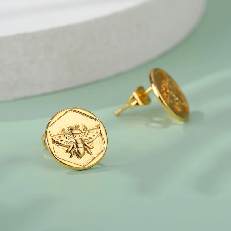 Геометрические круглые серьги-гвоздики шестиугольные выпуклые милые маленькие