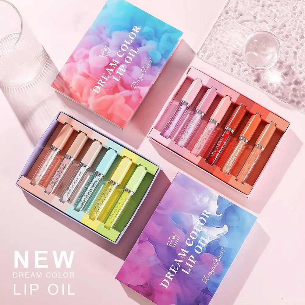 

Liquid Lipstick Set 6pcs Lip Gloss Kit Transparent Moisturizing Lip Oil Mirror Lipstick Rough And Cracked Lips Waterproof