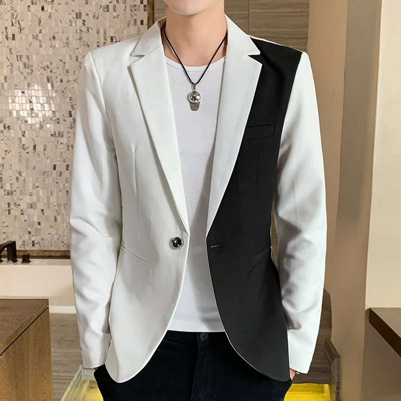 

Men's Casual Blazer Korean Fashion Clothes Patchwork Suit Jacket Male Summer Thin Handsome Wear Slim Fit Coat Red White Blue