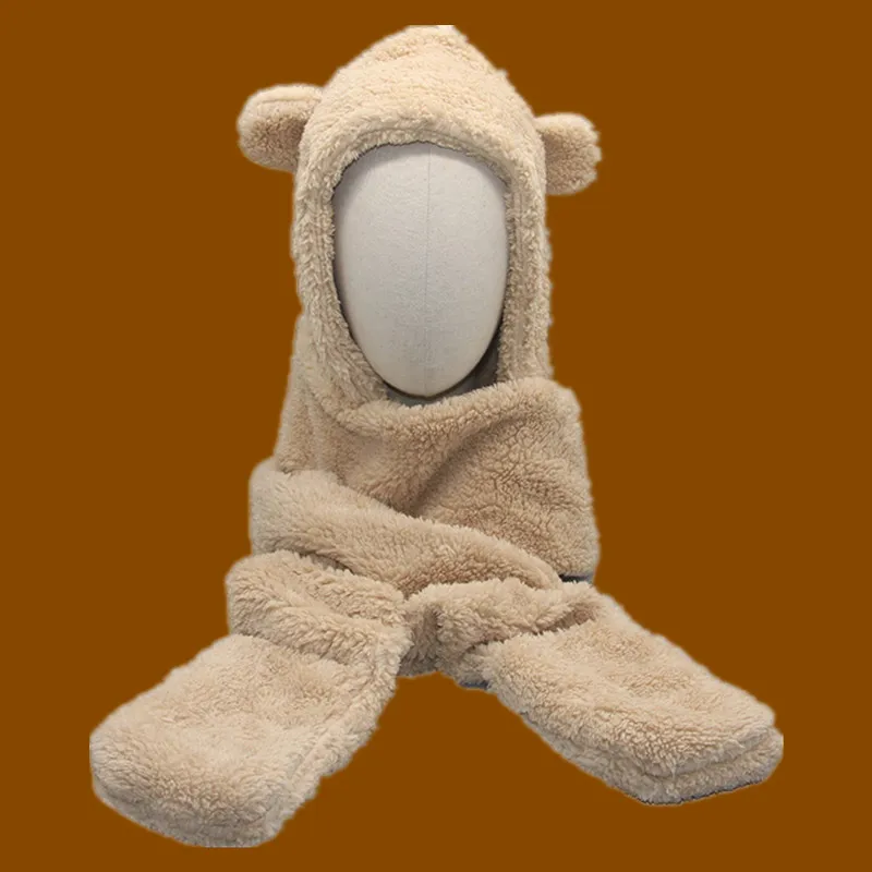 Зимние шапки шапка с ушками шарф двойной утепленный милый медведь теплые береты