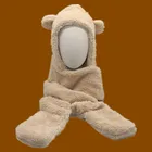 Зимние шапки, шапка с ушками, шарф, двойной утепленный милый медведь, теплые береты из ягненка, Повседневная зимняя уличная сохраняющая тепло женская шапка