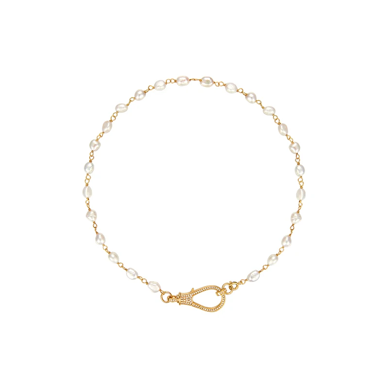 

French retro freshwater pearl full carabiner neck chain personality temperament ins clavicle chain female tide