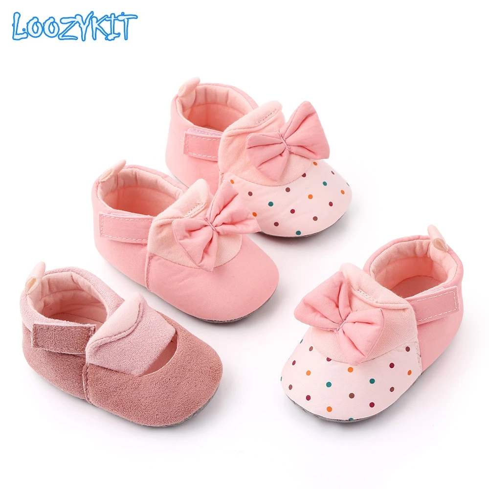 

Newborn Toddler Baby Shoes, Anti-Slip Bowknot Cotton Shoes Prewalker Soft Sole Shoes for Baby Girls Solid First Walkers Princess