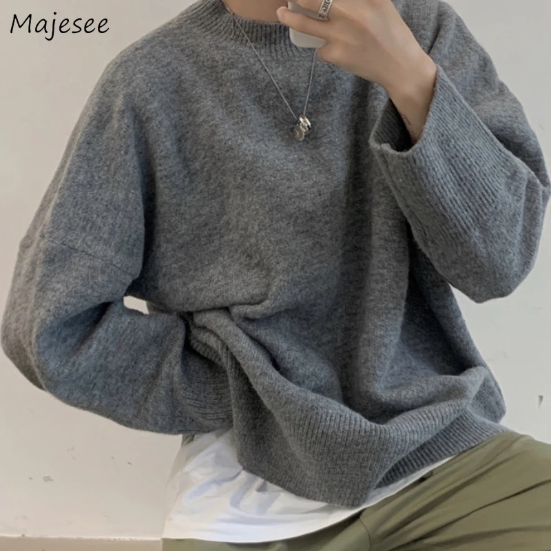 

Autumn Pullovers Men Japanese Style Knitted Cozy Loose Solid Winter Thicker Sweaters Vintage Ins Simple Teens Retro Fashion Male