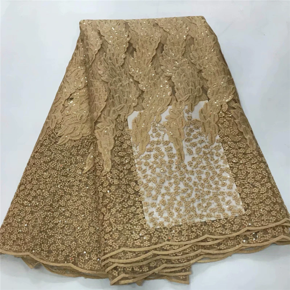 

2019 high quality sequence French Nigerian sequins net African tulle mesh sequence lace fabric for dress 5yards/lot RL121102