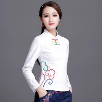 cheongsam womens plus size tops 2022 autumn fashion cotton embroidery splicing long sleeves chinese style qipao shirts woman
