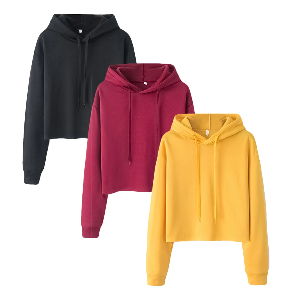 

Women's Solid Short Hoodie Hooded Sweatshirt Crop Tops Spring and Autumn Long Sleeve Pullover Jumper