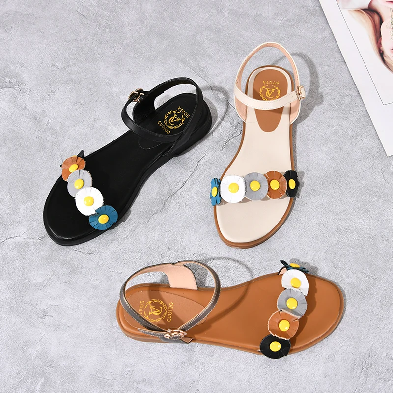 

SKLFGXZY Summer New Arrival Girls Sandals Genuine Leather Fashion Flowers Women's Shoes Real Cowhide Sandals Size 34-43