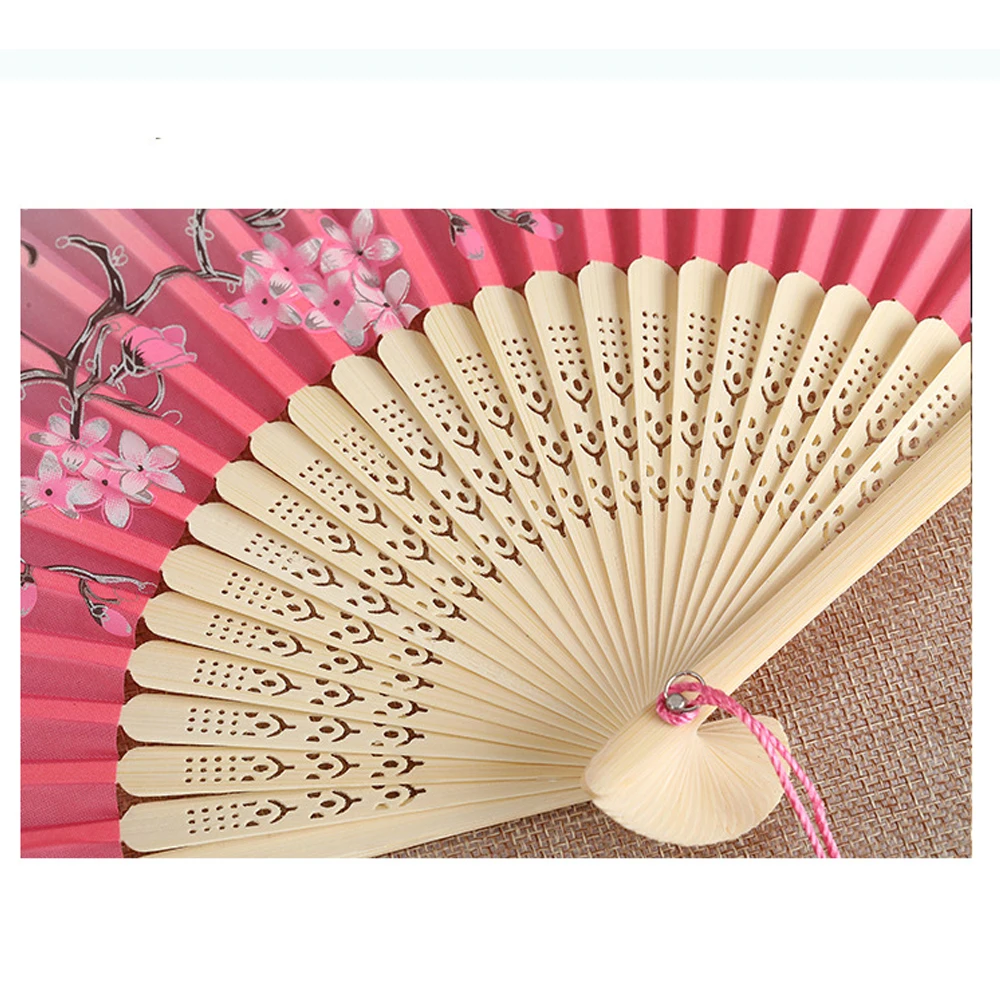 

6 Pcs Flower Silk Bamboo Folding Fan with Tassel Women's Hollowed Bamboo Hand Holding Fans for Wall Decoration Gift