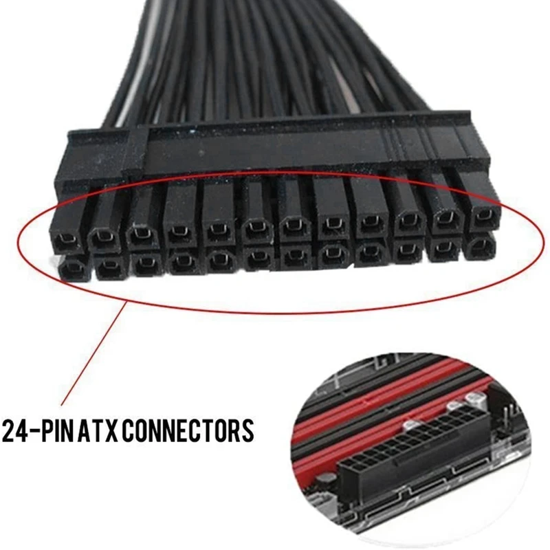 

Dual PSU Power Supply 24 Pin Extension Cable, for ATX Motherboard, 24 Pin to 24(20+4) Pin, 12 Inch/ 30cm Black