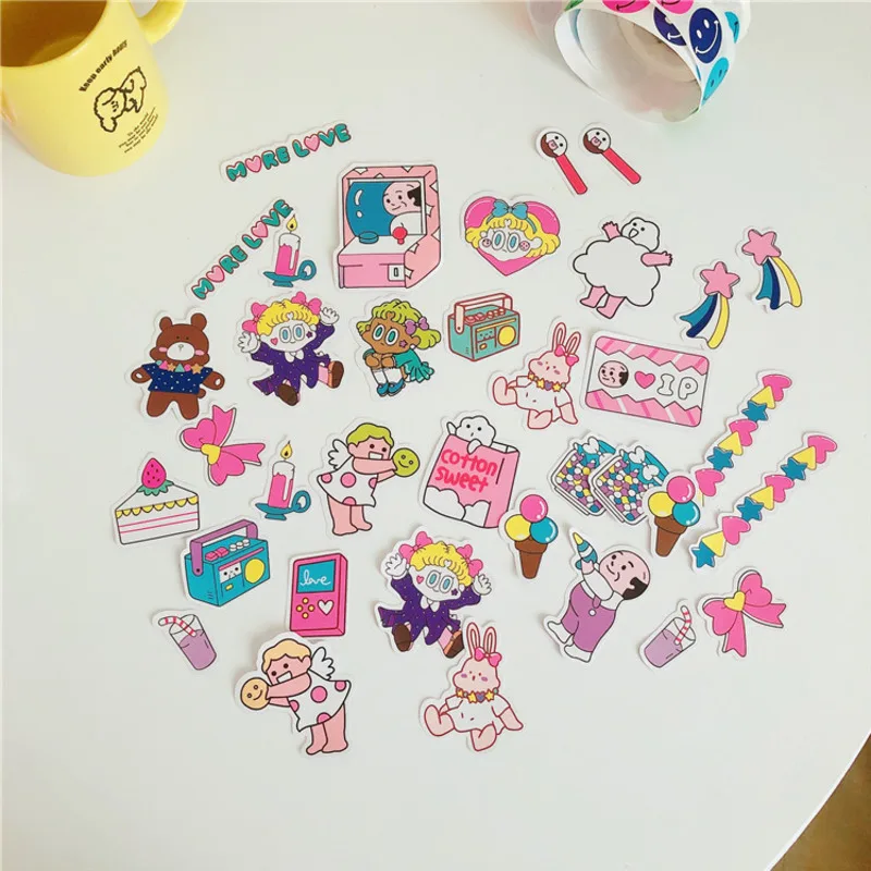 

37Pcs/set Ins Cute Pink Girl Decoration Sticker Student Diy Material Handmade Stickers Scrapbooking School Decoration Tools