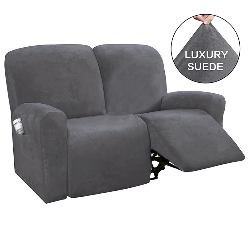 

2 Seat Suede Fabric Sofa Cover All-Inclusive Rocker Cover Sofa Bed Cover High Elasticity Solid Color Fit Soft Washable