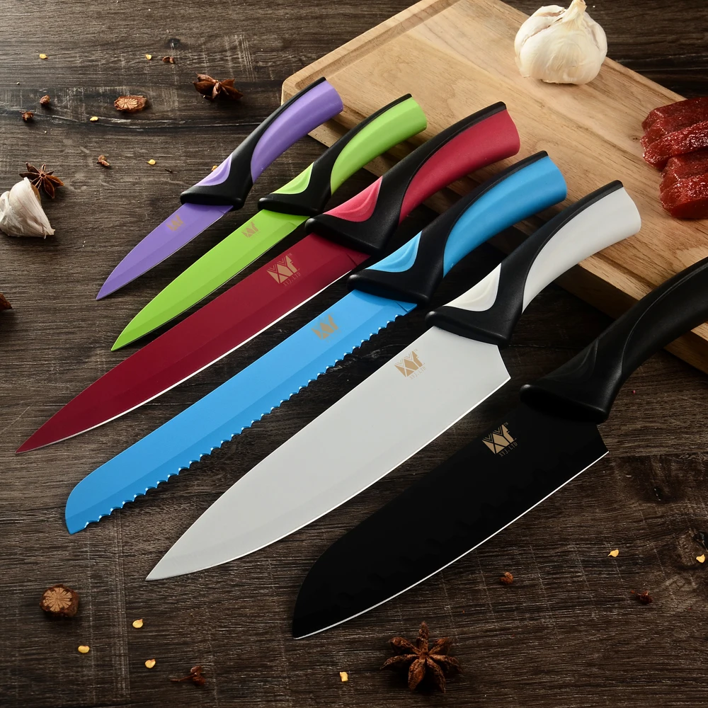 XYj набор разноцветных кухонных ножей из 6 предметов нож для нарезки фруктов Santoku с
