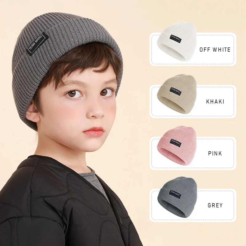 

Зимняя детская вязаная шапка; Однотонные Детские теплые шапочки; Головные уборы для мальчиков и девочек; Детские ветрозащитные утолщенные ...
