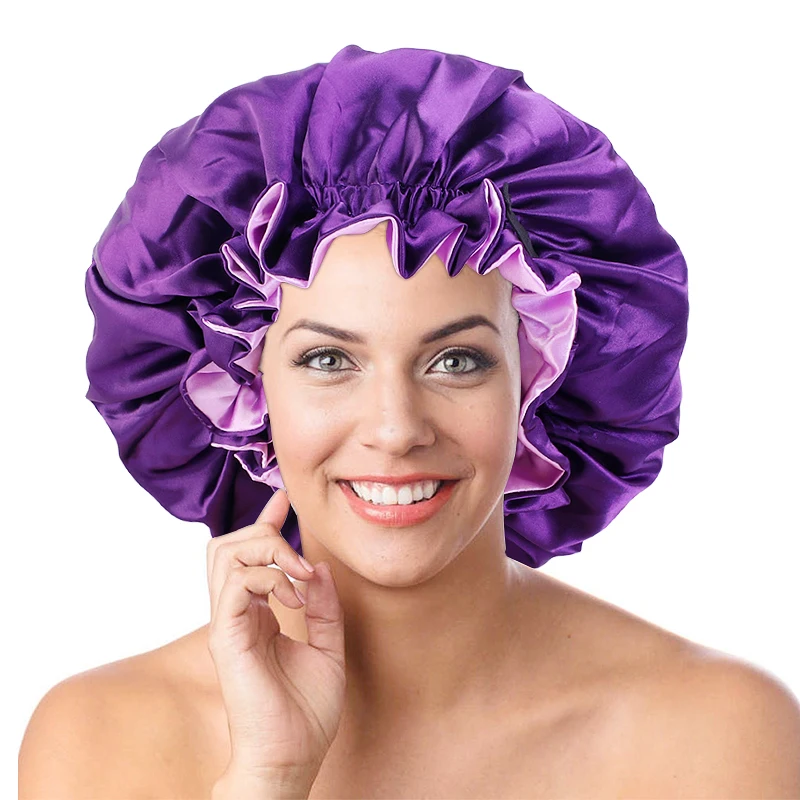 Модные регулируемые атласные волосы капот двойной слой сплошной цвет Чепчик для
