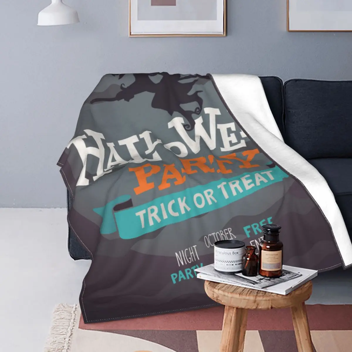 

Halloween Party Blanket Cover Magic Witch Retro Cartoon Flannel Throw Blankets Airplane Travel Personalised Lightweight Bedsprea