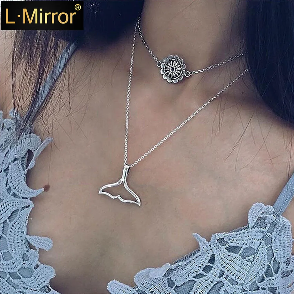 L.Mirror 1 шт женский кулон Двухслойное ожерелье чокер рыбий хвост Подсолнух цепочка