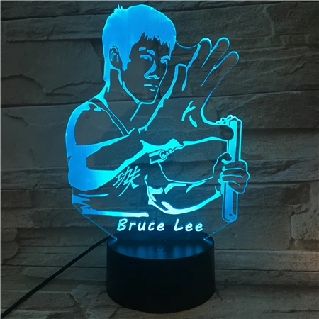 

3D-593 Bruce Lee Kungfu Lighting 3d Lamp Night Light 3d Led Lamp Night Light For Children Room Lamp with 16 colors remote