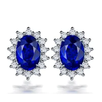 new luxury lab sapphire earrings original 925 sterling silver jewelry with blue zirconia gemstone stud earrings for women