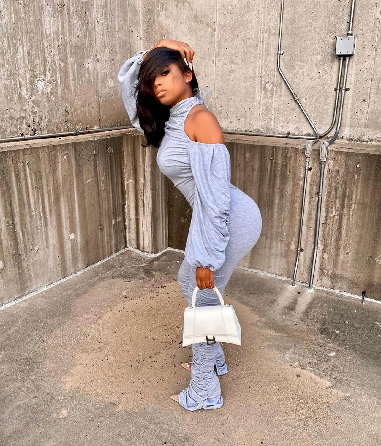 Echoine Sexy Lace Up Backless Jumpsuit Off Shoulder Halter Rompers Pleated Stacked ELegant Skinny Overalls Club Party Streetwear