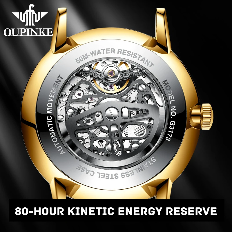 Роскошные Брендовые мужские автоматические механические часы-скелетоны OUPINKE