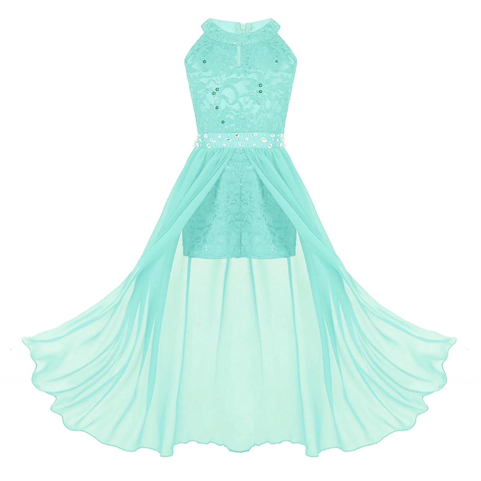 

Kids Floral Lace Rhinestone Ballet Tutu Dance Leotard Dress Girls Contemporary Lyrical Dance Costume Ballerina Maxi Romper Dress
