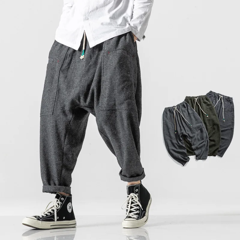 Новые мужские осенние свободные шаровары для бега повседневные Ретро утолщенные