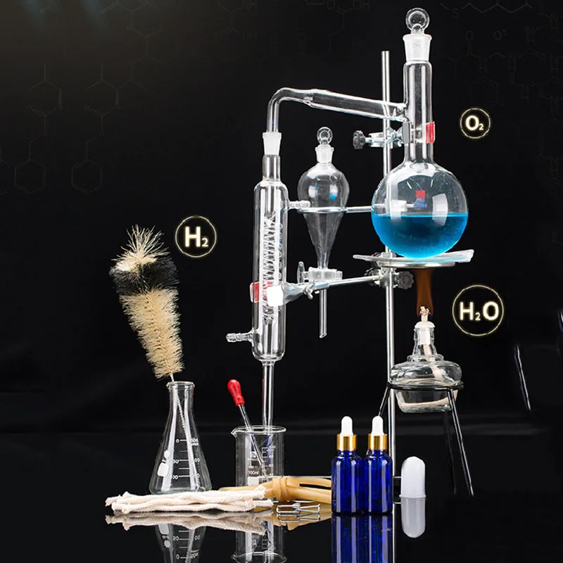 Destilador totalmente de vidrio, purificación de pétalos, extracción de aceite esencial, agua destilada, instrumento de enseñanza de Química