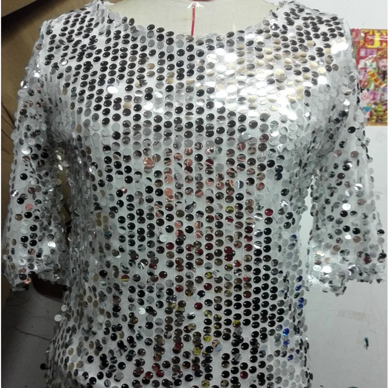 Весенняя женская Футболка с рукавами блестками рубашка женские рубашки 2020