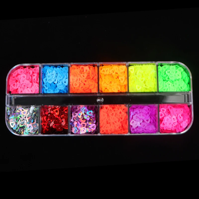 

Fluorescent Hollow Out Heart Shape Glitter Flakes Shiny Sequins For Nail Art Decorations Manicure Nail Supplies For Professional
