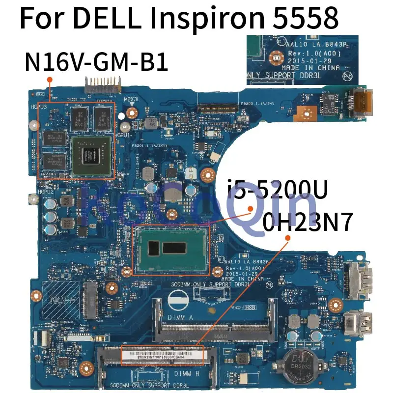 Motherboard para Dell Kocoqin Laptop Inspiron Mainboard I5-5200u Cn-0h23n7 0h23n7 La-b843p Sr23y N16v-gm-b1 Ddr3 5558