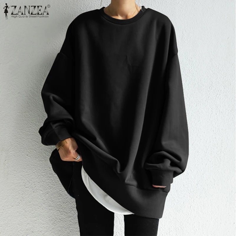

ZANZEA Fashion Women Long Sleeve Solid Sweatshirts Casual Loose Pullover Female Hooded Hoodies Autumn Streetwear Oversized Tops