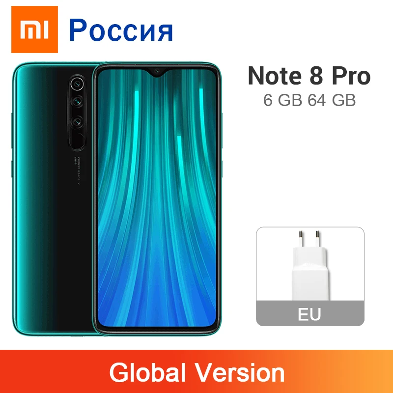 Xiaomi Redmi Note 8 Pro глобальной версией 6 ГБ 64 / 128 мп четыре камеры NFC 4500 мАч MTK Helio G90T 53